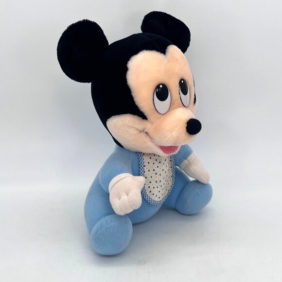 Disney Baby Mickey Mouse Plush Doll In Blue Sleepwear With Bib - Picture 8 of 15